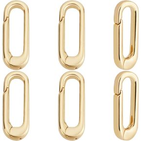 Beebeecraft 6Pcs Jewelry Spring Clasp 18K Gold Plated Brass Small Oval Spring Gate Ring Carabiner Connector for Necklace Bracelet Jewelry Making