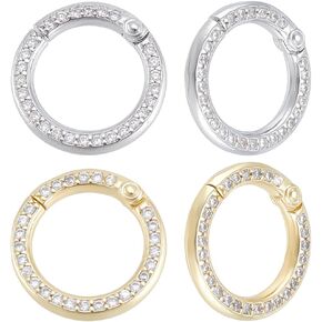 Beebeecraft 6Pcs 2 Colors Round Jewelry Clasp 18K Gold Plated Brass Cubic Zirconia Locking Clasp for Pendant Bracelet Jewelry Making DIY Crafts