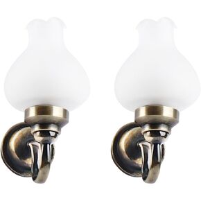 Waldosia 2Pcs 1:12 Scale Miniature 12 Volt Powered Tulip Shade Working Wall Sconces