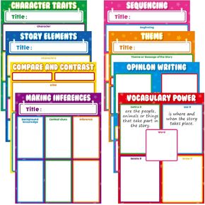 Qyeahkj 8 Pcs Versatile Literature Teaching Chart Boho ELA Anchor Chart for Classroom Whiteboard Reusable Teaching Paper for Preschool Middle High School Elementary Classroom Must Haves