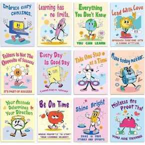 Justforjoyful 12PCS Growth Mindset Posters for Classroom Motivational Bulletin Board Wall Art for Teachers Colorful Inspirational Poster Back to School Home Decor Classroom Decoration