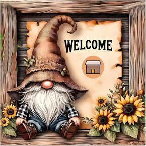 SJUTOUCI Gnome Diamond Painting Kits for Adults, Diamond Art Kits for Beginners, DIY 5D Full Drill Gem Craft Art for Home Decoration Gift 12x12 inch, Welcome