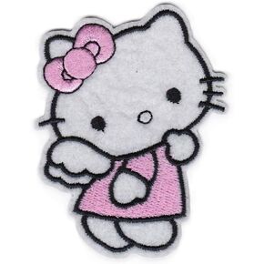 Cute Pink Kitty Cat with Angel Wings Iron-On or Sew-On Patch, 2.3" x 3"