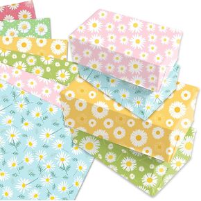 littkeef cliaet Daisy Wrapping Paper Set, 12 Sheets Daisy Patterns Gift Wrap Paper Watercolor Floral Art Paper for Spring Summer Flower Party Wedding Bridal Shower Baby Shower 20'' x 27'', 6 Styles