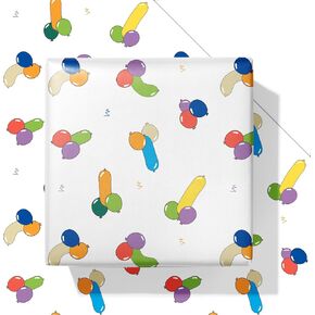 Vnaaem Funny Rude Wrapping Paper for Men Women Adults - 6 Pcs Rude Shape with Balloon Gift Wrap for Best Friend Birthday Bachelorette Party Anniversary - Willy Willies Balls - 19.6 X 27.8 Inch