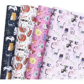 Cat Wrapping Paper 12 Sheets - Cute Kitten Pet Printed Gift Wrapping Paper for Birthday,Cat Party,Baby Shower DIY Craft Art Paper - 20"×28"
