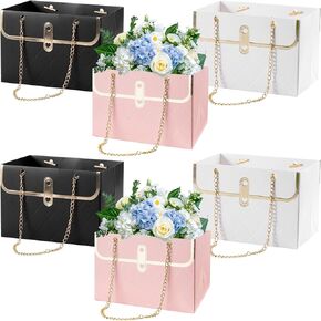BQMEZRNUS 6 Pcs Flower Paper Gift Bags with Metal Chain, Bouquet Storage Box, Portable Florist Handbag for Wedding, Valentine's Day, Mother's Day, Birthday, and Special Occasions