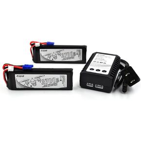 (2-Pack) 7.4V 2700mAh 10C LiPo Battery with EC2 Plug and 2S Balance Charger Replacement for Hubsan X4 H501S H501C H501A H501M H501S W H501S Pro Brushless FPV Quadcopter Drone