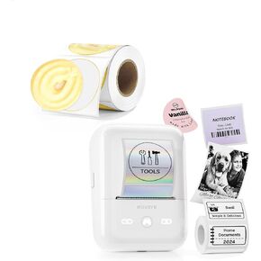 MUNBYN FM226 2 Inch Label Maker with 1 Roll White Label + 1 Roll Baking Label