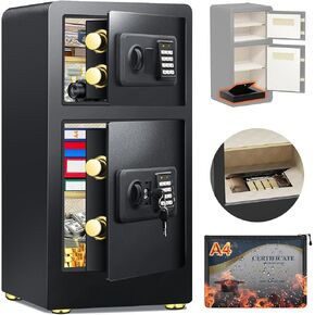 8.0 Cuft Fireproof Waterproof Home Safe Box, Super Large Home Safes Box, Double Door, Heavy Duty Document Safes With Keypad Key, Smart Alert, Personal Digital Money Safe For Cash Jewelry