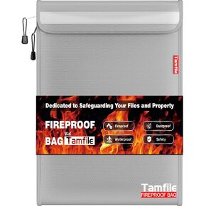 6400℉ Fireproof Document Bag with Zipper, 15"x 11" Waterproof Fireproof Money Bag with 2 Pockets, Safe Important Document Organizer for A4 A5 Legal Letter Size, Valuables, Legal Documents (Black)