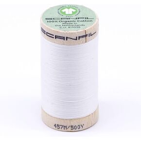 Organic Pima Cotton Thread, 50 wt, 500 yds GOTS Certified (Bright White)