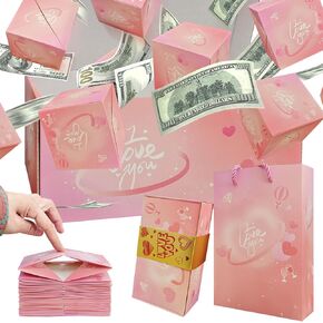 Surprise Gift Box Explosion for Money: Cash Ticket Card Picture Drawing Letter Stamp Pop Up Surprise Box for Women - Birthday Valentine's Day Easter Mother's Day Christmas gifts