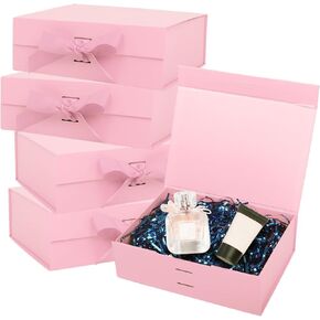 Nsmykhg Magnetic Gift Boxes with Lids & Decoration Tie Ribbon, 5 Pack 9.5x7x4 Inch, for Birthday, Wedding, Groomsman & Bridesmaid Proposal, Luxury Elegant Gift Box with Magnetic Closure (Blue)