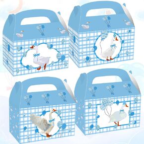 BACH AND BOUJEE 12 PCS Silly Goose Beige Gingham Party Treat Boxes Bithday Party Favor Gift Goodies Box One Silly Goose First Bithday Baby Shower Decorations