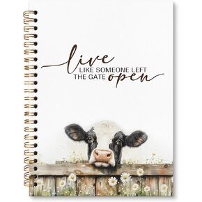 Live Like Someone Left the Gate Open Inspirational Cow Notebook Journal, Cow Lover Gifts, Motivational Gifts for Women Men, Farmhouse Spiral Journal 5.5x8.3 Inch
