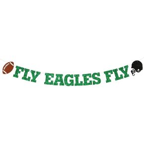 Fly Eagles Fly Banner - Football Party Decorations, Green Glitter Eagles Banner, Game Day Decor, Eagles Party Decoration Supplies