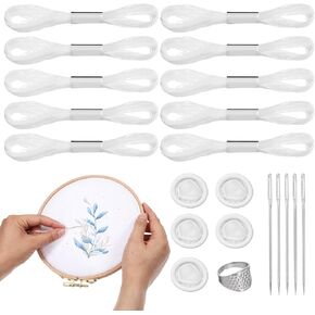 21 Pcs Sashiko Kit 10 Skeins Thread 5 Needles 5 Non-Slip Finger Gloves Adjustable Thimble Sewing Thread Kit for Hand Quilting and Embroidery Sashiko Projects
