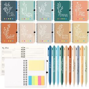 20 Sets/40 Pcs Employee Appreciation Gifts Bulk A6 Inspirational Journal with Ballpoint Pen and Sticky Note Thank You Notebook Gifts for Employee Student Teacher Coworker(Dark Morandi)