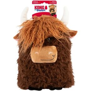 KONG Comfort Jumbo Highland Cow - Assorted Colors, 3 Squeakers and Crinkle Material - Indoor Dog Toy