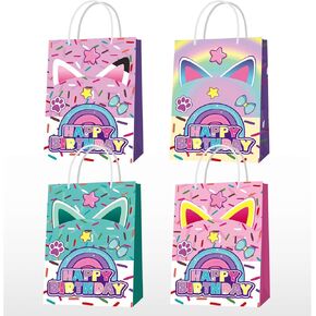 Terasilian Cartoon Cat Party Gift Bags 12pcs Dollhouse Theme Gift Bags for Kids Birthday Party Decorations Favors Supplies