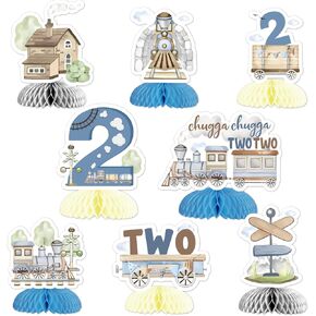 Train 2nd Birthday Decorations - Chugga Chugga Two Two Party Centerpieces, Honeycomb Railroad Crossing Theme Decor, Transportation Table Decor, Party Supply