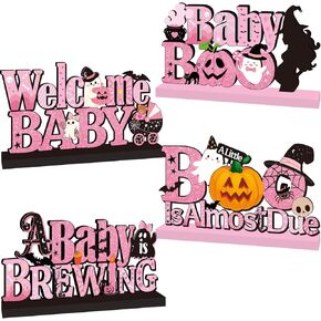 4Pcs Halloween Baby Shower Decorations, Pink Halloween A Little Boo is Almost Due Baby Shower Centerpieces Decorations for Gender Reveal Party, Pregnancy Party