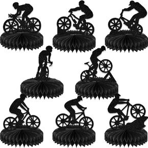 8Pcs Bike Honeycomb Centerpiece Bicycle Birthday Table Decoration Mountain Bike Birthday Party Decoration Sport Theme Birthday Bachelorette Party Supplies Double-Side Black Glitter