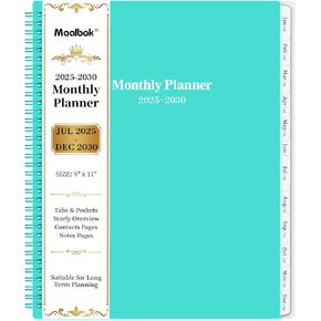 2025-2030 Monthly Planner/Calendar - Jul 2025 - Jun 2030, 5 Year Monthly Planner 2025-2030 with Tabs & Celebrity Quotes, 9" x 11", Famous Quote, Two-Side Pocket, Suitable for Long-Term Planning, Green