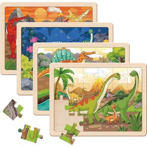 Puzzles for Kids Ages 4-6, Large Dinosaur Wooden Puzzles, 4 Packs 24 PCs Jigsaw Puzzles Preschool Educational Toys Gifts for 3 4 5 6 Year Old Boys Girls