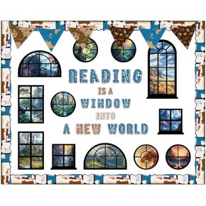 69 Pcs Reading Wizard Bulletin Board Decorations Set Reading is a Window into a New World Cutouts Classroom Read Bulletin Board Cutouts School Library Wall Decor Teacher Supplies