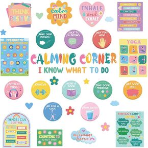 36 Pcs Calming Corner Bulletin Board Decoration Calm Down Corner Posters Mental Health Bulletin Board Kit Feeling Emotions Classroom Posters for Toddler Kindergarten Preschool Decoration