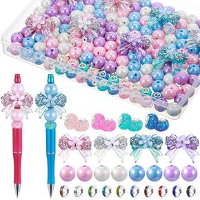 248 Pcs Focal Beads for Pens Acrylic 3D Focal Colorful Beads Bulk Acrylic Loose Bow Rhinestone Large Hole for Beadable Pen Keychain Making Jewelry Bracelet Necklace DIY Charms Crafts