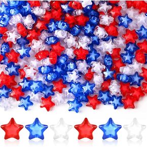 UPINS 300Pcs Red White Blue Star Beads,4th of July Beads for Jewelry Making Patriotic Star Beads Crafts Independent Day Vase Filler DIY Necklace Bracelets Hair Beads Party Table Decorations