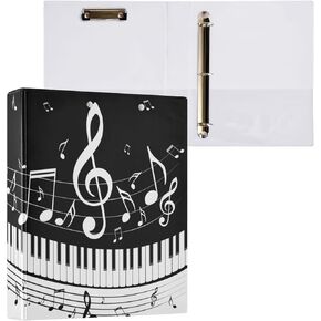 Piano Keys Music Notes 3 Ring Binder Folder 1.5 Inch Large Decorative Clipboard Binders with Pockets Waterproof Holds 200 Sheets File for Office, School, Home 1 Pack