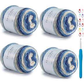 Yarn for Crocheting-Gradient Cake Yarn Ombré Yarn with Vibrant Colors-4x100g 60% Cotton 30% Acrylic 10% Wool,Colorful Soft Rainbow Cotton Crochet Yarn Perfect for Shawls,Scarves,Sweater and Blanket