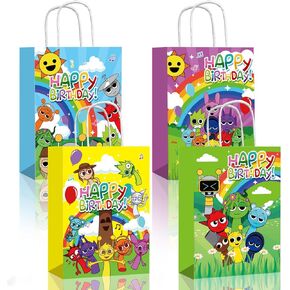 16 PCS Birthday Party Bags Cute Music Game Birthday Party Decorations, Double Side Favor Goodie Gift Candy Bags with Handle Colorful and Beautiful Party Supplies