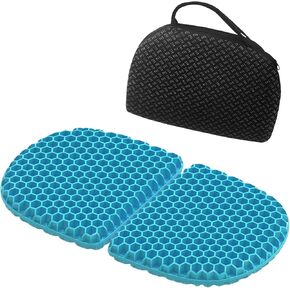 Foldable Gel Seat Cushion for Travel, Portable Chair Cushion for Camping, Honeycomb Seat Cushion, Portable Gel Cushion for Pressure Relief,1.15-Inch Thick (Black)