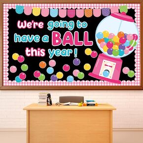 Gumball Machine Bulletin Board Set Pink Bubble Gumballs Bulletin Board Decorations Bubble Gumball Cutouts for Welcome Back to School Candy Theme Classroom Educational Learning Activities Decoration