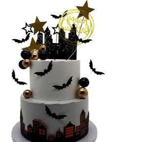 Superhero Bat Cake Topper Bat Cake Decor - Happy Birthday Decorations for Hero Themed Party Supplies (black)