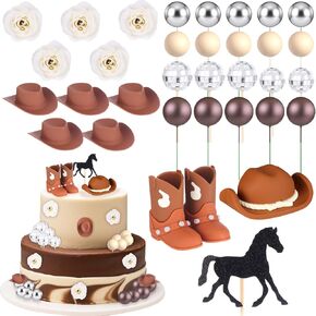 33 PCS Cowgirl Cake Topper Cow Cake Decorations with Cowgirl Hat and Boot, Pink Rose, Disco Ball and Pink Signboard for Baby Shower Birthday Party Bachelor Party Western Theme Party Favors Supplies