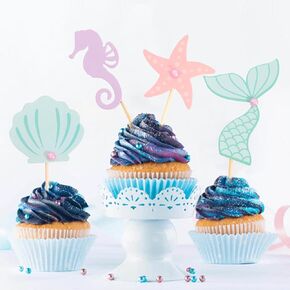 Mermaid Cupcake Toppers - Mermaid First Birthday Cake Decorations,Under The Sea Party Toppers,Ocean Cupcake Toppers (Mermaid cupcake toppers)