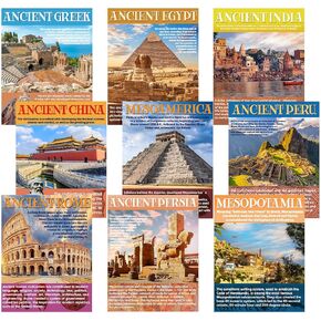 Pasimy 9 Pcs Ancient Civilizations Posters Bulk World History Social Studies Classroom Decorations Multicultural Bulletin Board Poster Art Print for Middle High School Teacher Wall,14'' x 11''