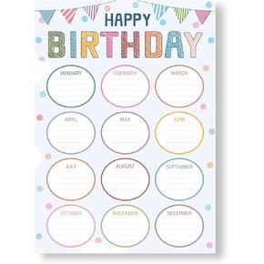 WALENGIF Boho Classroom Birthday Chart Happy Birthday Poster Calendar for Classroom Bulletin Board Decorations Reusable Birthdays Poster for Students Back to School Teaching Supplies