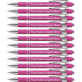 ExpressDesigns™ - Premium Custom Pens with Stylus | Burst of Color | Personalized Soft Touch Metal Printed Name Pens w/Black Ink - Imprinted w/Logo or Message - 12 pcs/pack (Assorted)