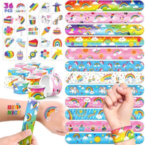 60 PCS Rainbow Party Favors Set - 36 Temporary Tattoos Sticker & 24 Slap Bracelets for Kids, Perfect for Birthday Parties, Classroom Rewards and Gifts
