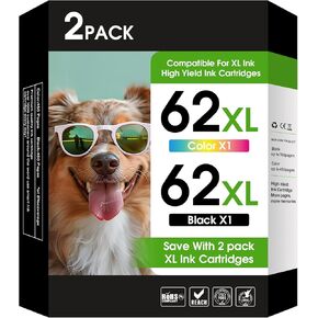 62XL Ink Cartridge Combo Pack Compatible for HP Ink 62 62XL Ink Cartridges Works with Envy 7640 5540 7645 5660 OfficeJet Mobile 200 250 OfficeJet 5740 8040 5745 7644 (Black and Color) 2 Pack