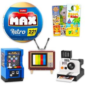 Zuru Max Retro Builds Set for Kids - Bundle with Zuru Max Retro Bricks Blind Ball Plus Stickers and More | Zuru Max Retro Collection Brick Building Set