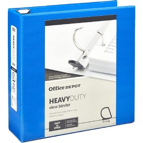Office Depot® Brand Heavy-Duty Easy Open® D-Ring View Binder, 3" Rings, 54% Recycled, Blue