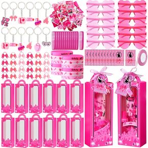 Geiserailie 147 Pcs Hot Pink Girl Princess Party Favors Include Gift Box Hot Pink Sunglass Silicone Bracelet Keychain Bow Hair Band Comb Card Sticker Ribbon for Birthday Bachelorette Party Supplies